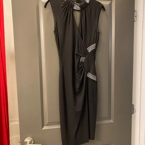 Black Sleeveless Cache Evening Dress with silver embellish, size Small